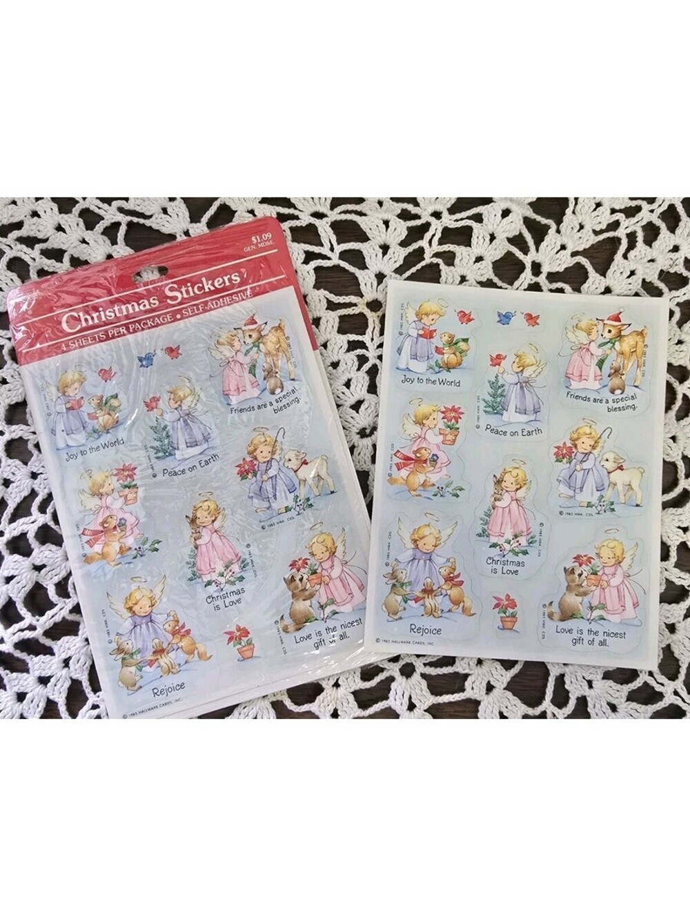 Vintage 1985 Hallmark Ambassador Christmas Stickers, 2 Sheets. Opened Pack